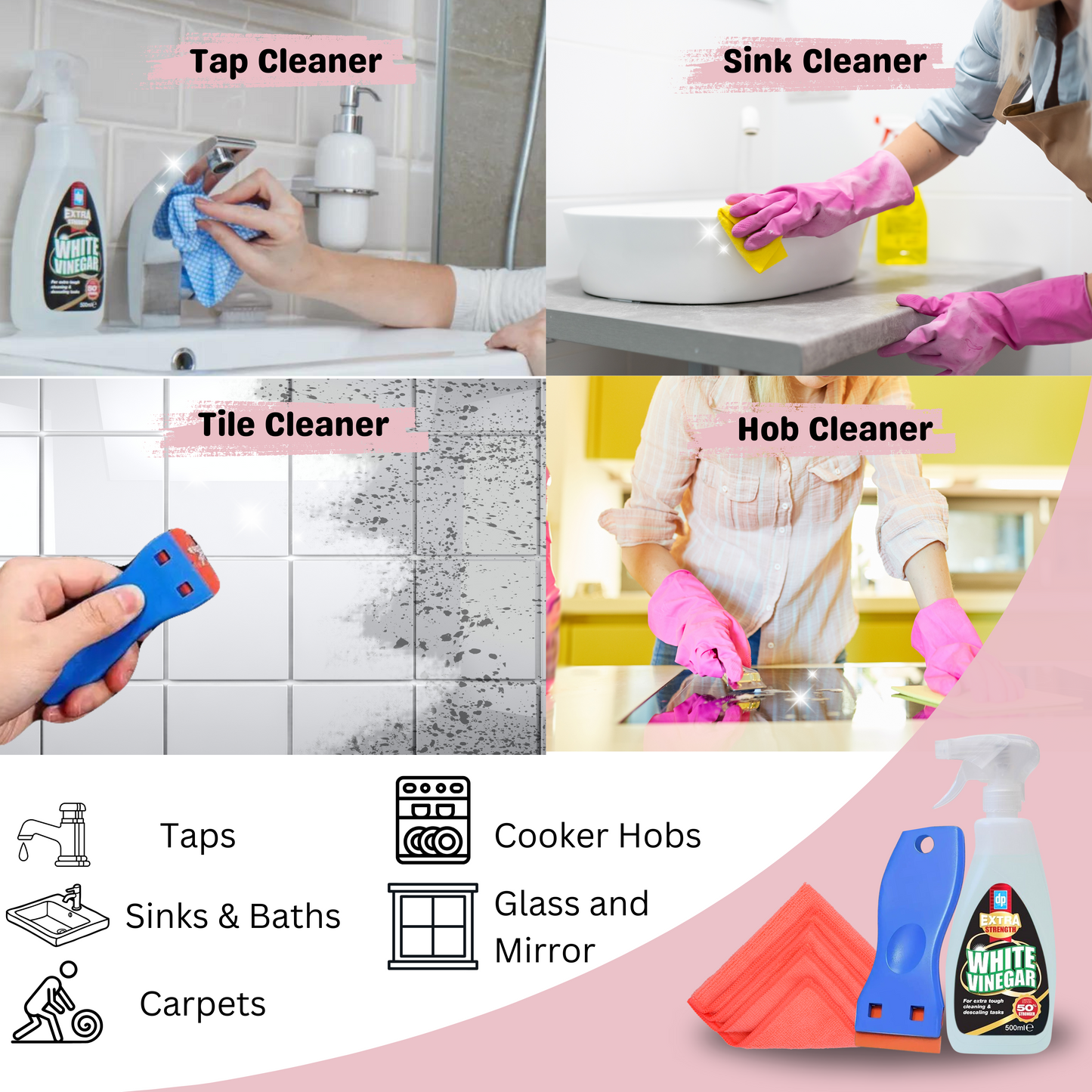 Dri Pak White Vinegar Spray Extra Strength 500 ml with Multi-function Scraper Tool