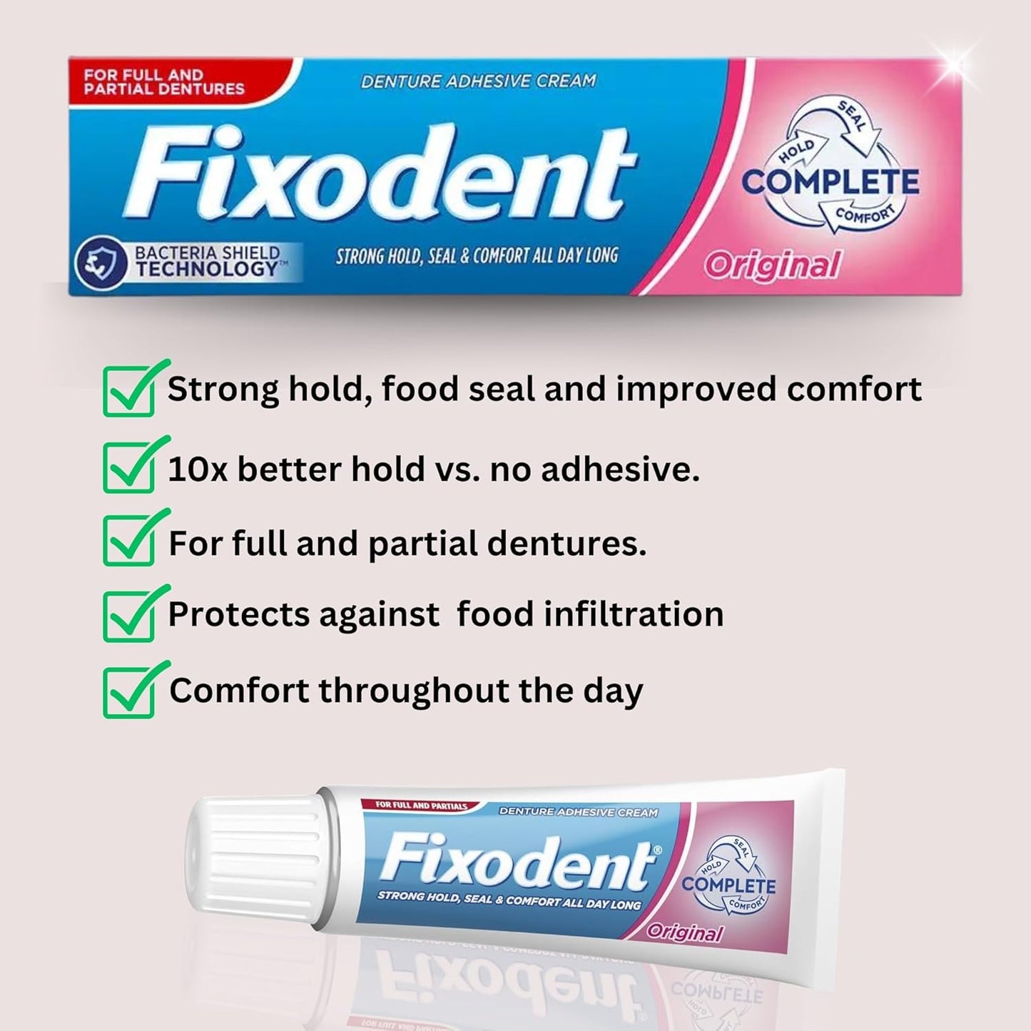 Fixodent Denture Adhesive Cream, Steradent Denture Cleaning Tablets with Wisdom Denture Box and Wisdom Denture Brush