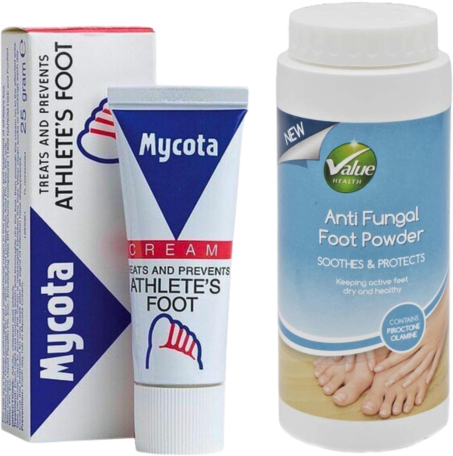 Mycota Athletes Foot Cream (25g) and Value Health Anti Fungal Foot Powder (75g)