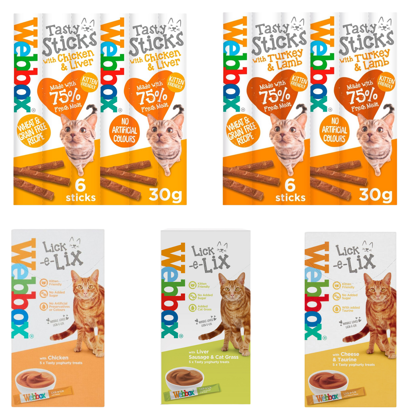 Lick-e-Lix Cat Treats (Chicken,Liver Sausage & Cat Grass,Cheese & Taurine) and Cat Sticks (Chicken & Liver,Turkey & Lamb)