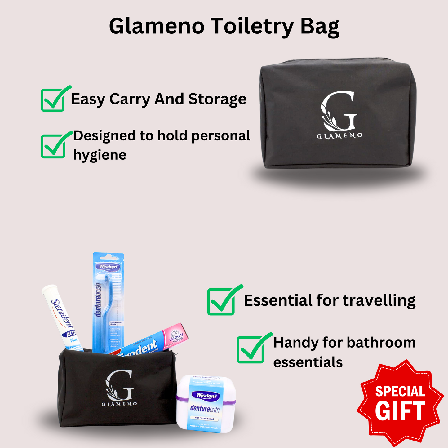 Fixodent Denture Adhesive Cream, Steradent Denture Cleaning Tablets with Wisdom Denture Box and Wisdom Denture Brush