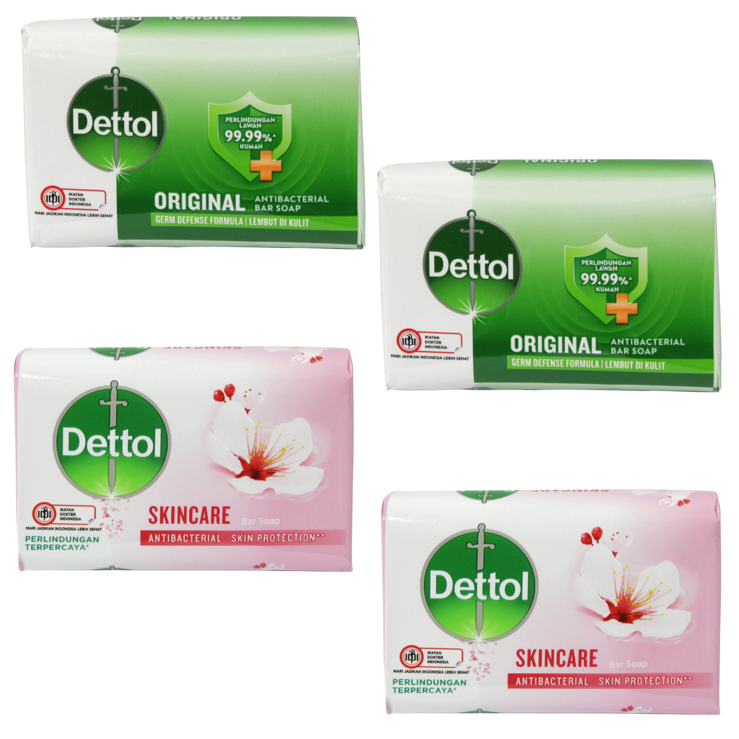 Dettol Original Antibacterial Soap Bar (2x100g) and Dettol Skincare Protection Soap Bar (2x100g)