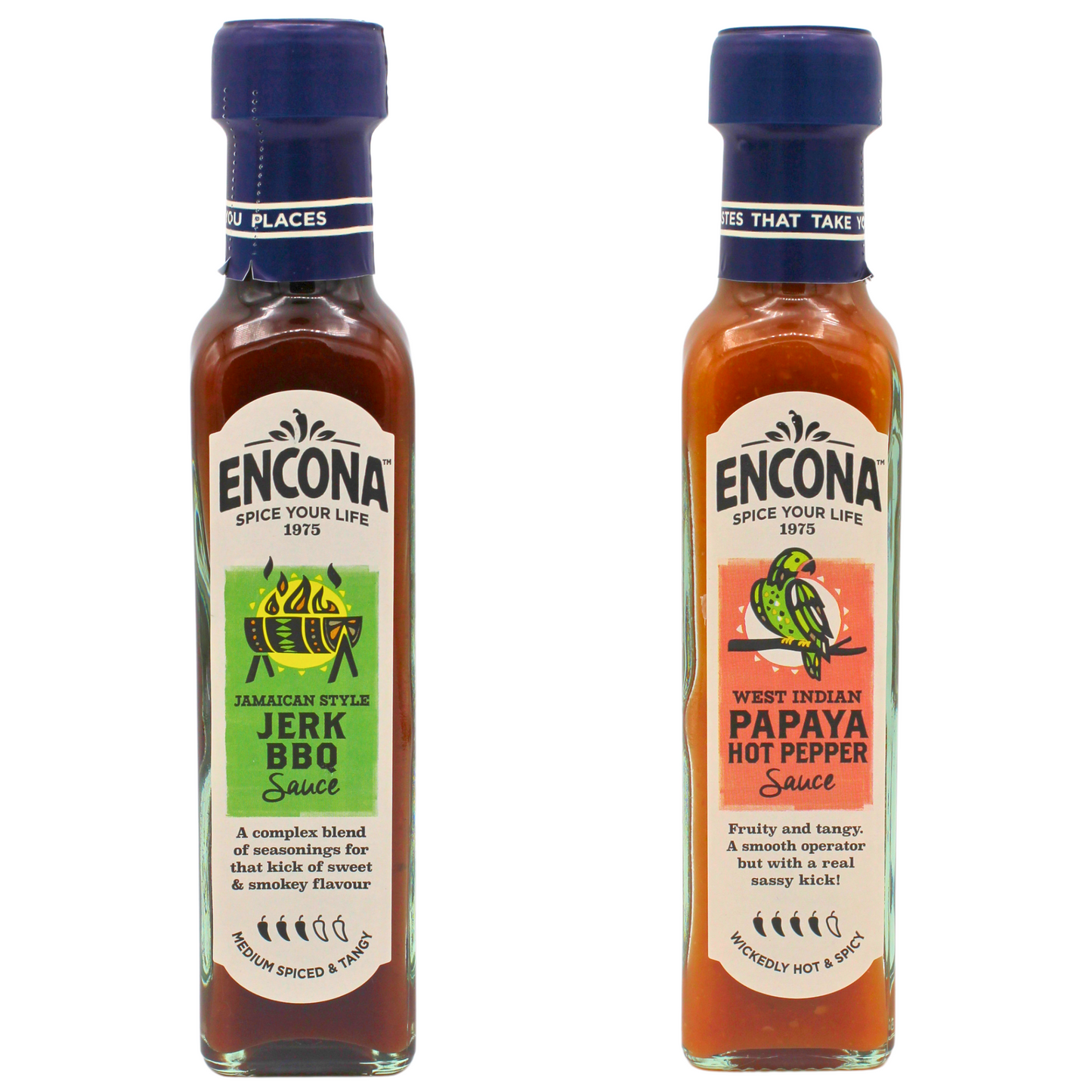 Encona Jamaican Style Jerk BBQ Sauce 142ml and Encona West Indian Papaya Hot Pepper Sauce 142ml