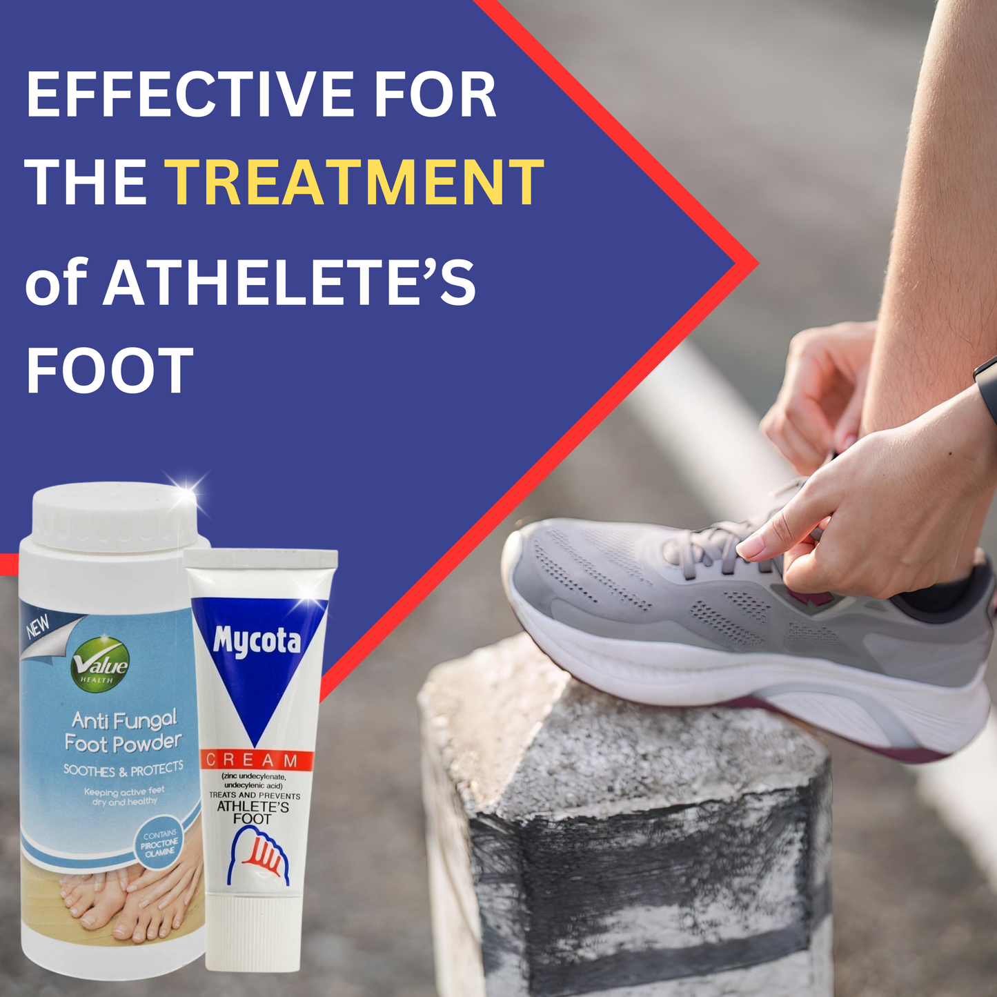 Mycota Athletes Foot Cream (25g) and Value Health Anti Fungal Foot Powder (75g)