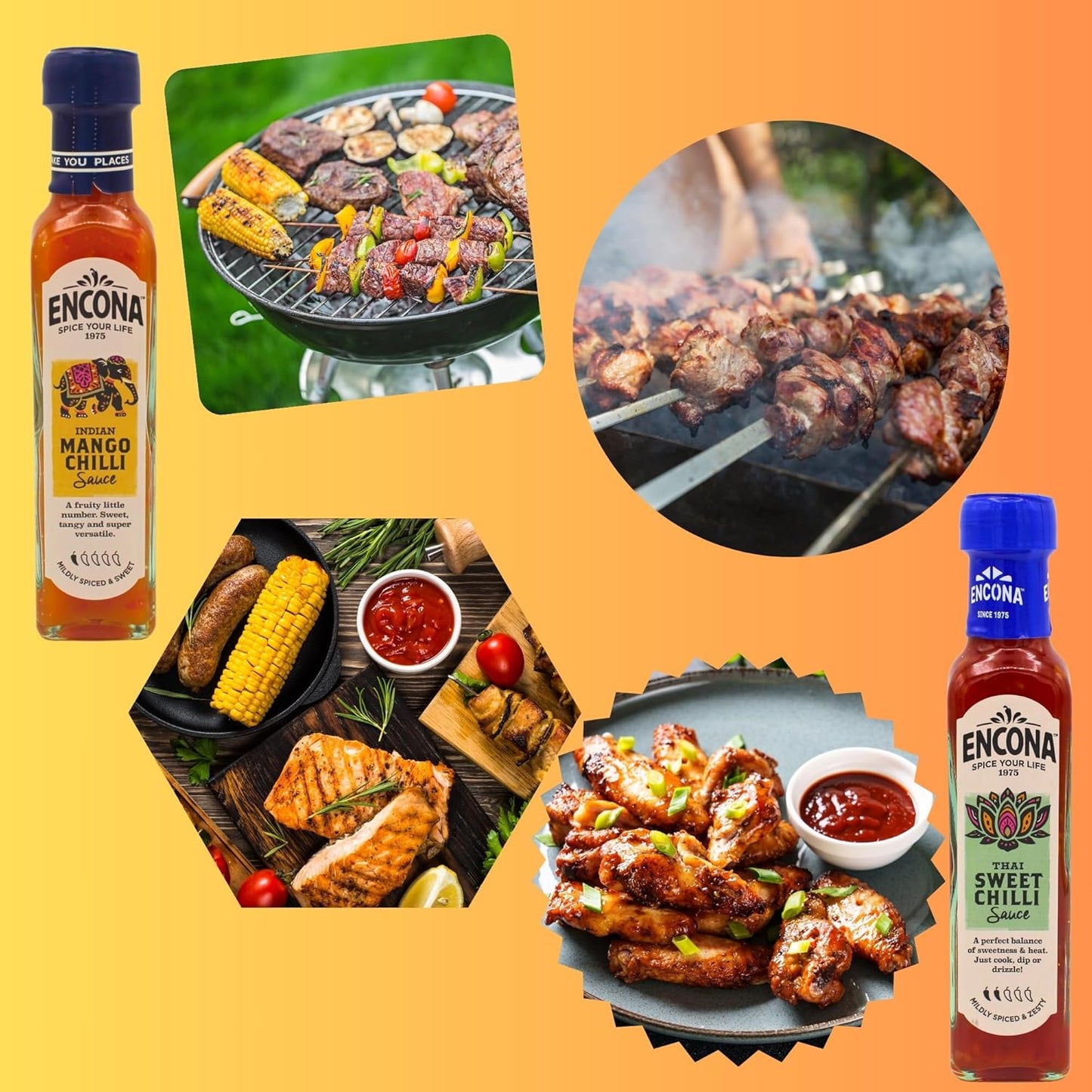 Encona Jamaican Style Jerk BBQ Sauce 142ml and Encona West Indian Papaya Hot Pepper Sauce 142ml