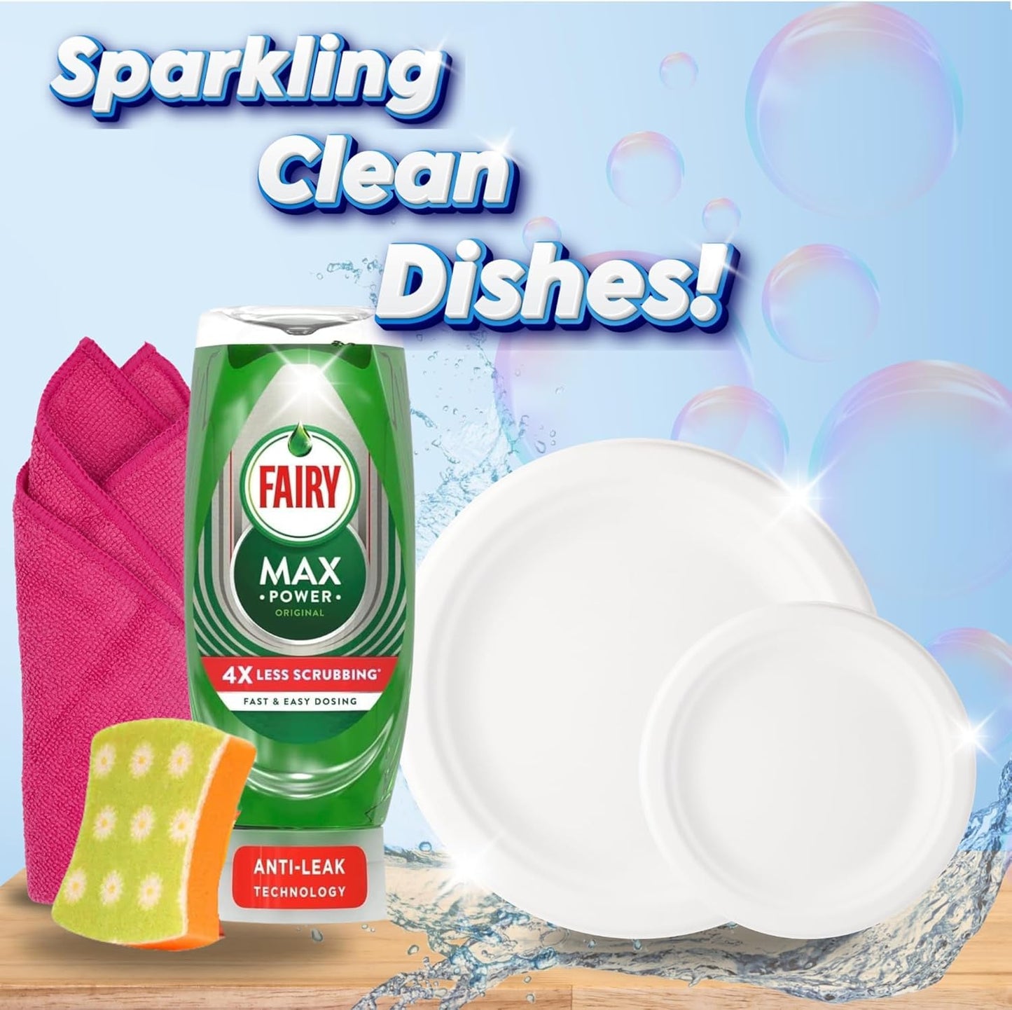 Fairy Washing Up Liquid 640ml and Non Scratch Cleaning Sponges (Pack of 3)
