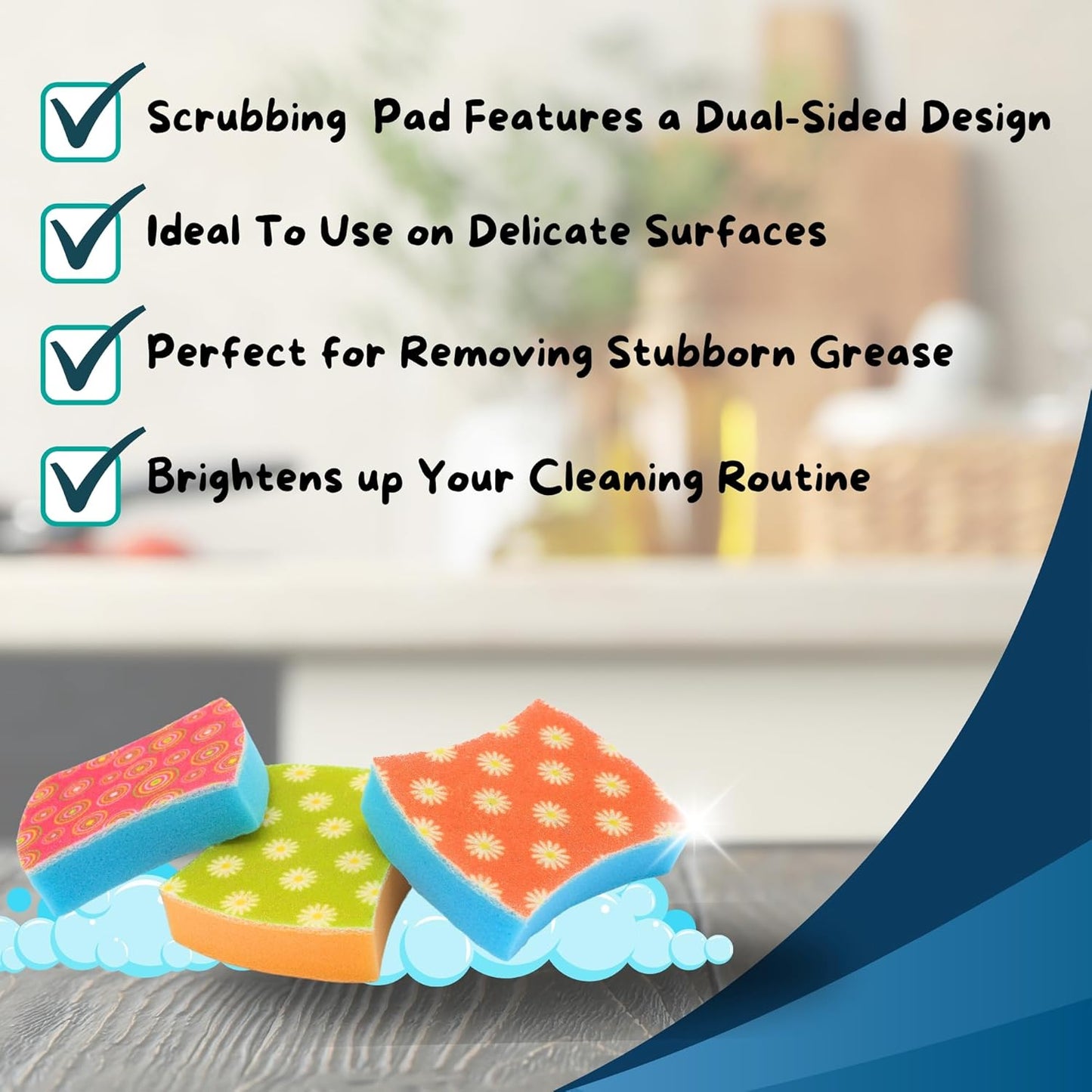 Fairy Washing Up Liquid 640ml and Non Scratch Cleaning Sponges (Pack of 3)