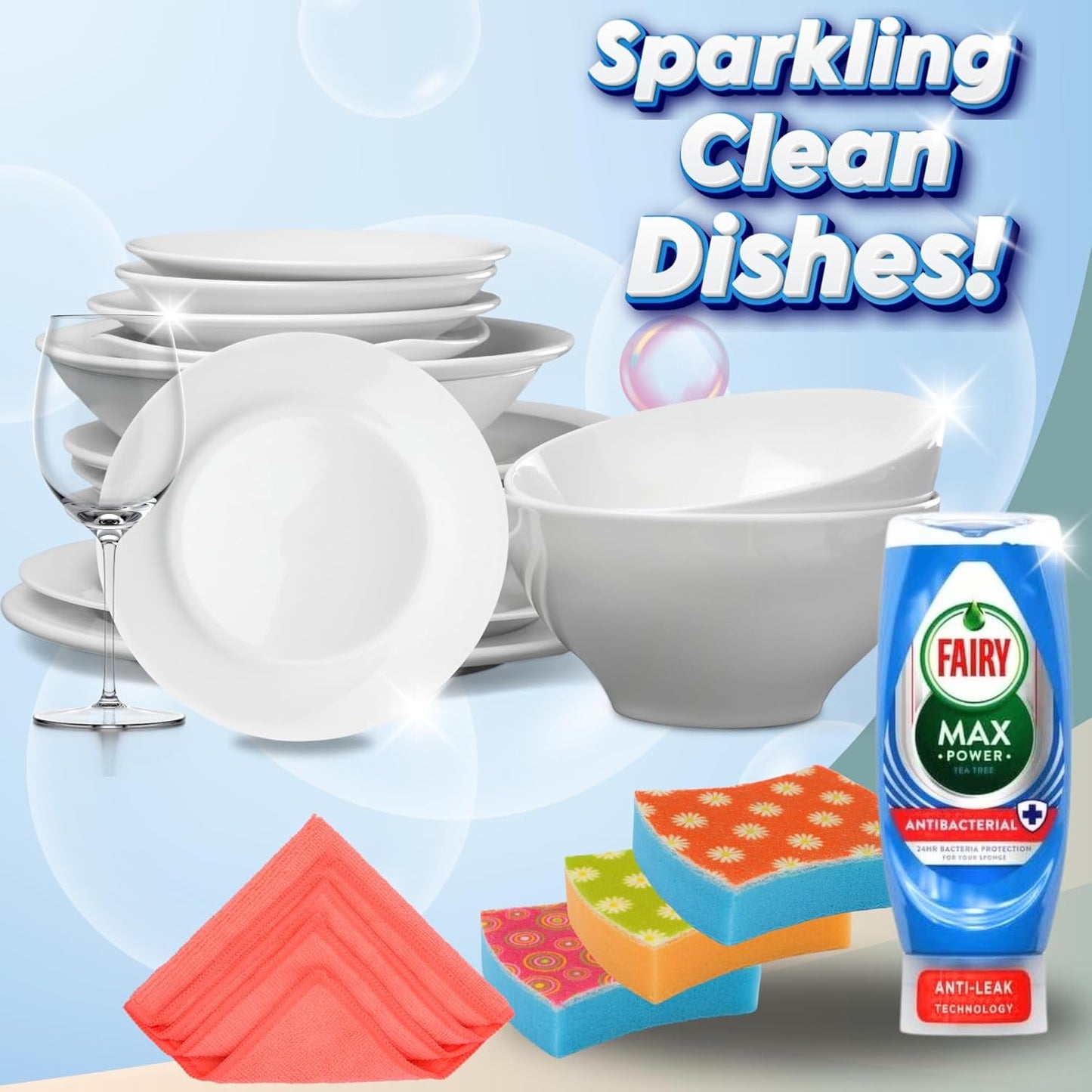 Fairy Washing Up Liquid 640ml and Non Scratch Cleaning Sponges (Pack of 3)