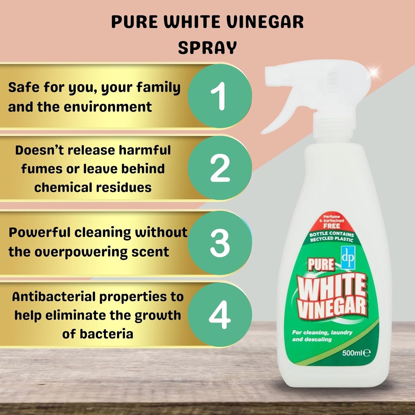 Dri Pak White Vinegar Cleaning Spray 500ml and Dri Pak Bicarbonate of Soda 500g | 1x Crevice Cleaning Brush and 1x Microfibre Cleaning Cloth with Glameno Plastic Scraper