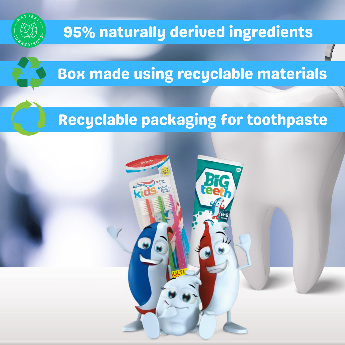Aquafresh Big Teeth 6-8 Years 50ml (Pack of 3) and  Aquafresh Kids Toothbrushes (Pack of 3)