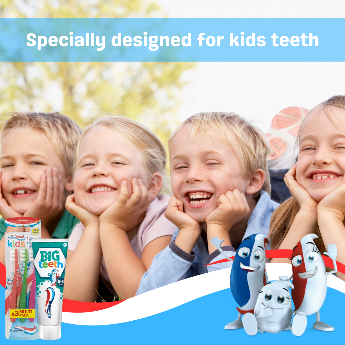 Aquafresh Big Teeth 6-8 Years 50ml (Pack of 3) and  Aquafresh Kids Toothbrushes (Pack of 3)