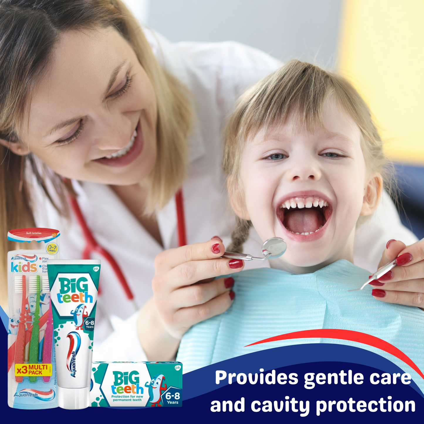 Aquafresh Big Teeth 6-8 Years 50ml (Pack of 3) and  Aquafresh Kids Toothbrushes (Pack of 3)