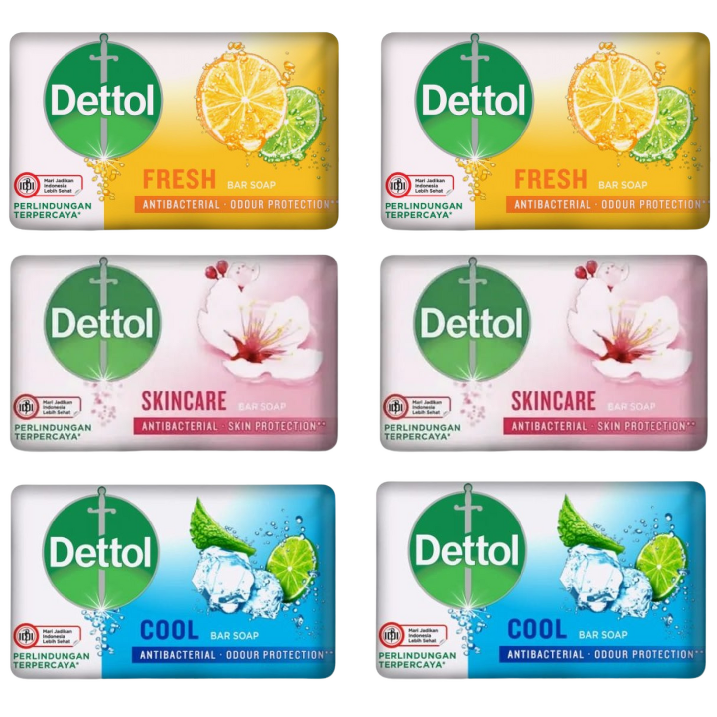 Dettol Antibacterial Soap Bar Selection (2x Fresh, 2x Cool, and 2 x Skincare) 60g Each