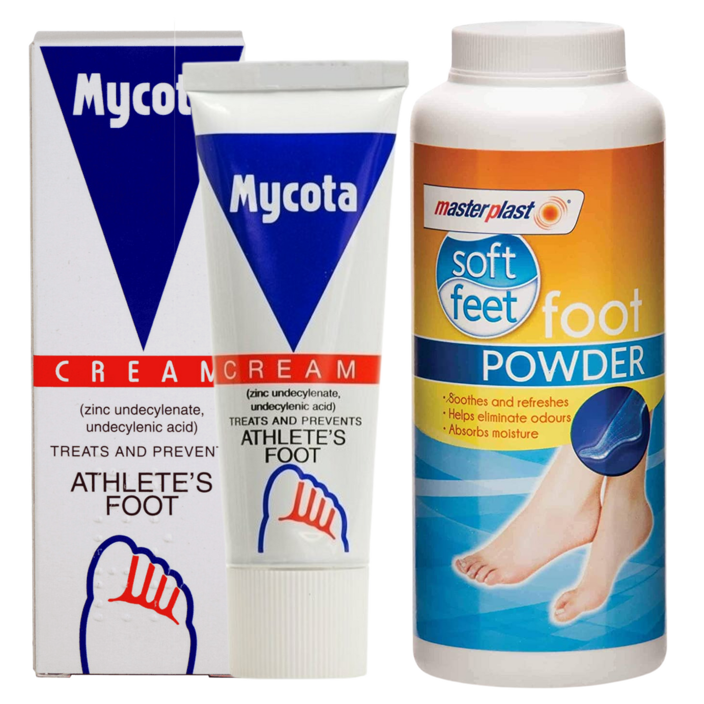 Mycota Athletes Foot Cream 25g and Masterplast Foot Powder 170g