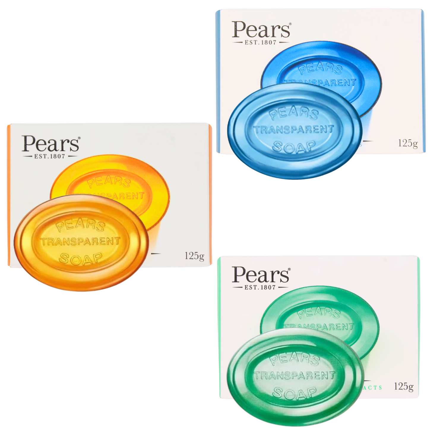 Pears Pure & Gentle Soap Bars -  Natural Oil, Lemon Flower Extract, and Mint Extract (125g Each)